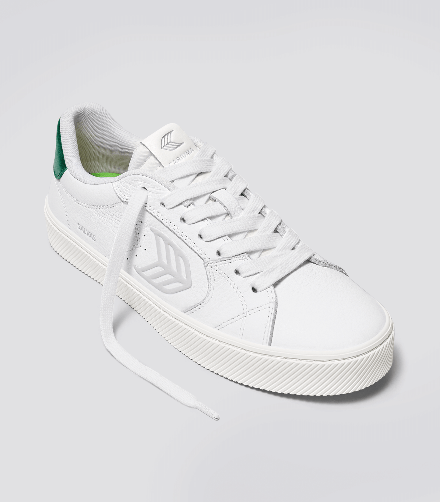 SALVAS White Premium Leather Ice Logo Metallic Green Sneaker