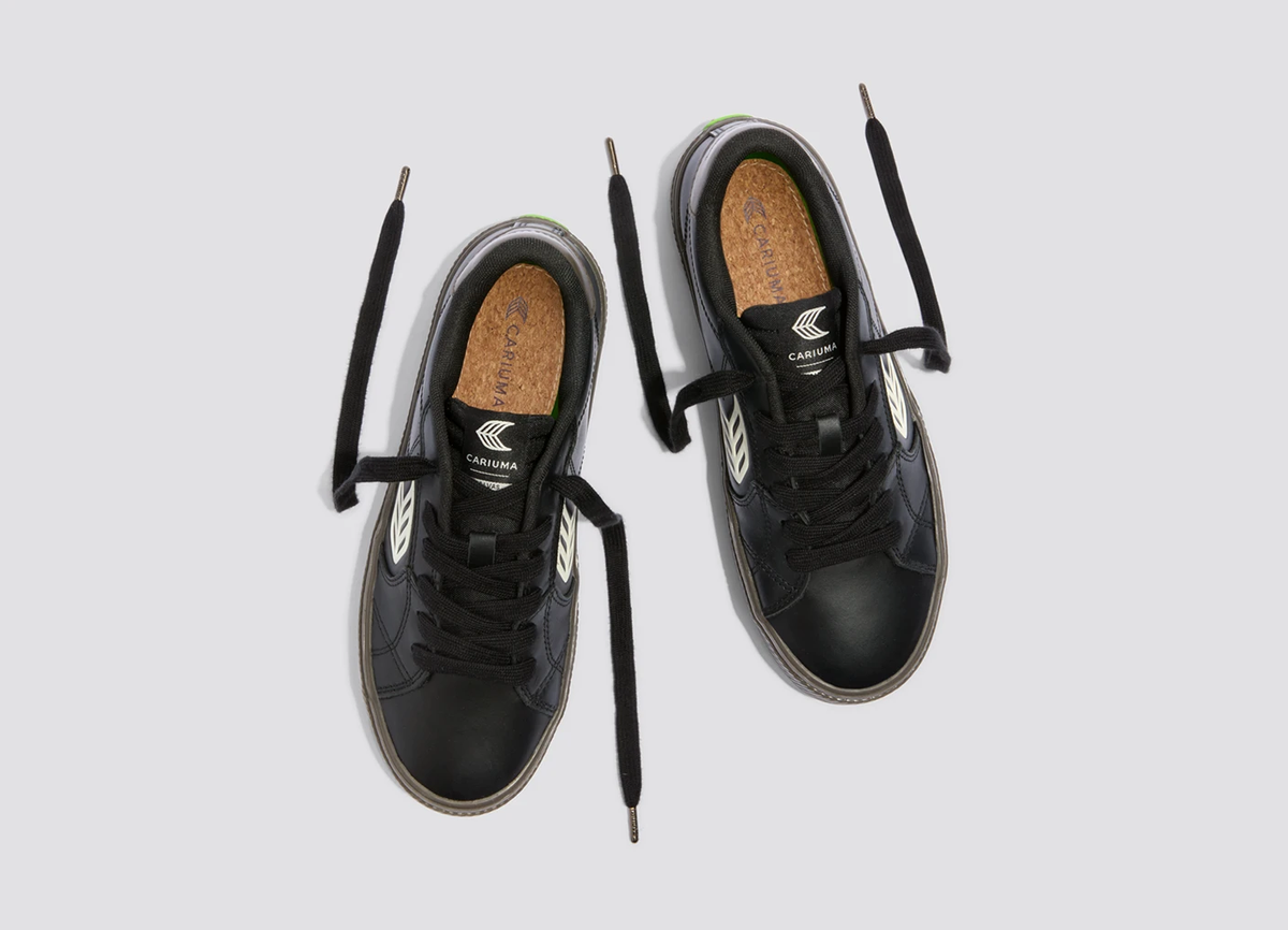 SALVAS Teak Black Leather Ivory Logo Sneaker