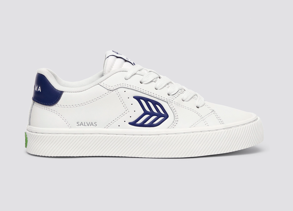 SALVAS White Leather Bright Navy Logo Sneaker
