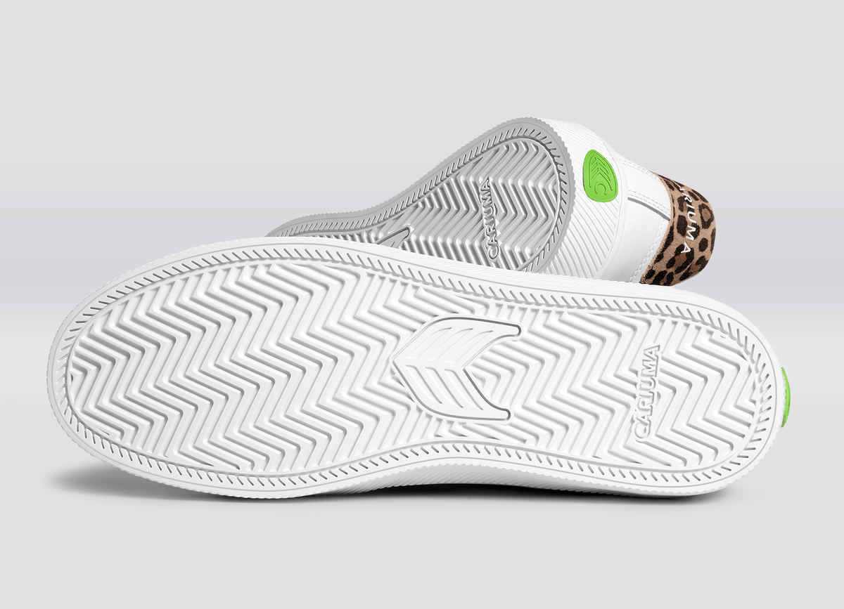 SALVAS White Leather Black Logo Leopard Print Sneaker