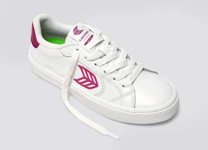 SALVAS White Leather Jazzy Pink Logo Sneaker